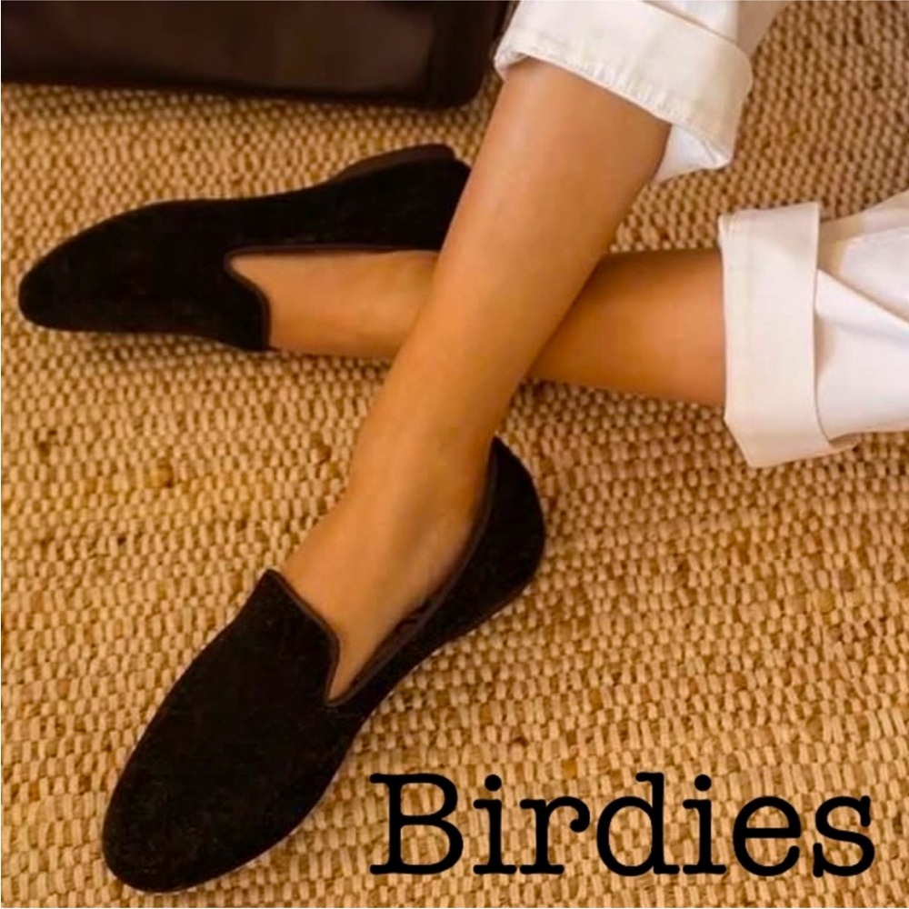 BIRDIES The Starling Black Velvet Flats Size 8